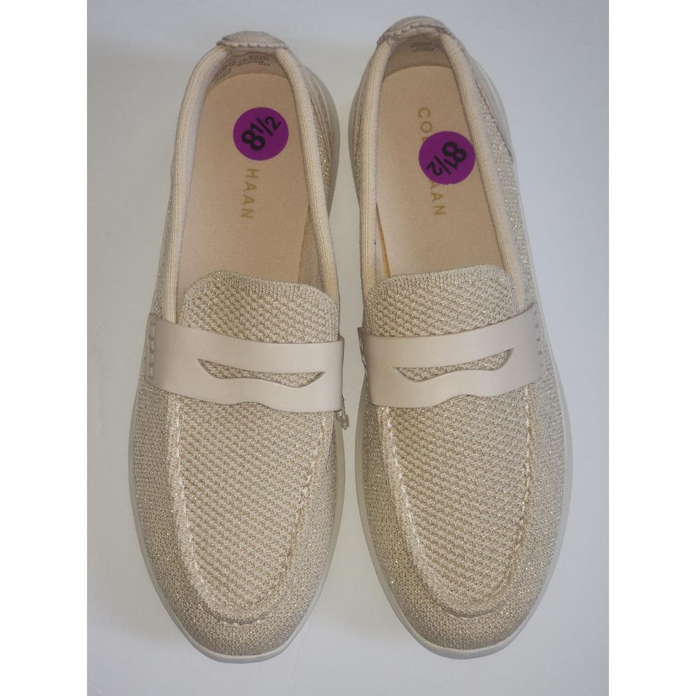 Cole Haan Zerogrand Stitchlite Penny Loafers Metallic Beige Knit W8.5